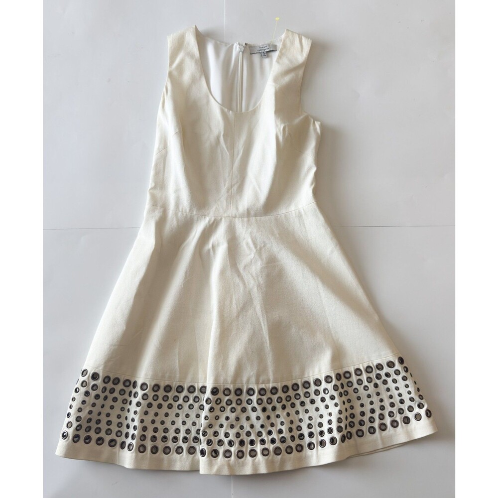 ROBERT RODRIGUEZ Ivory Metal Circle Hem Design Sleeveless Dress Size 8